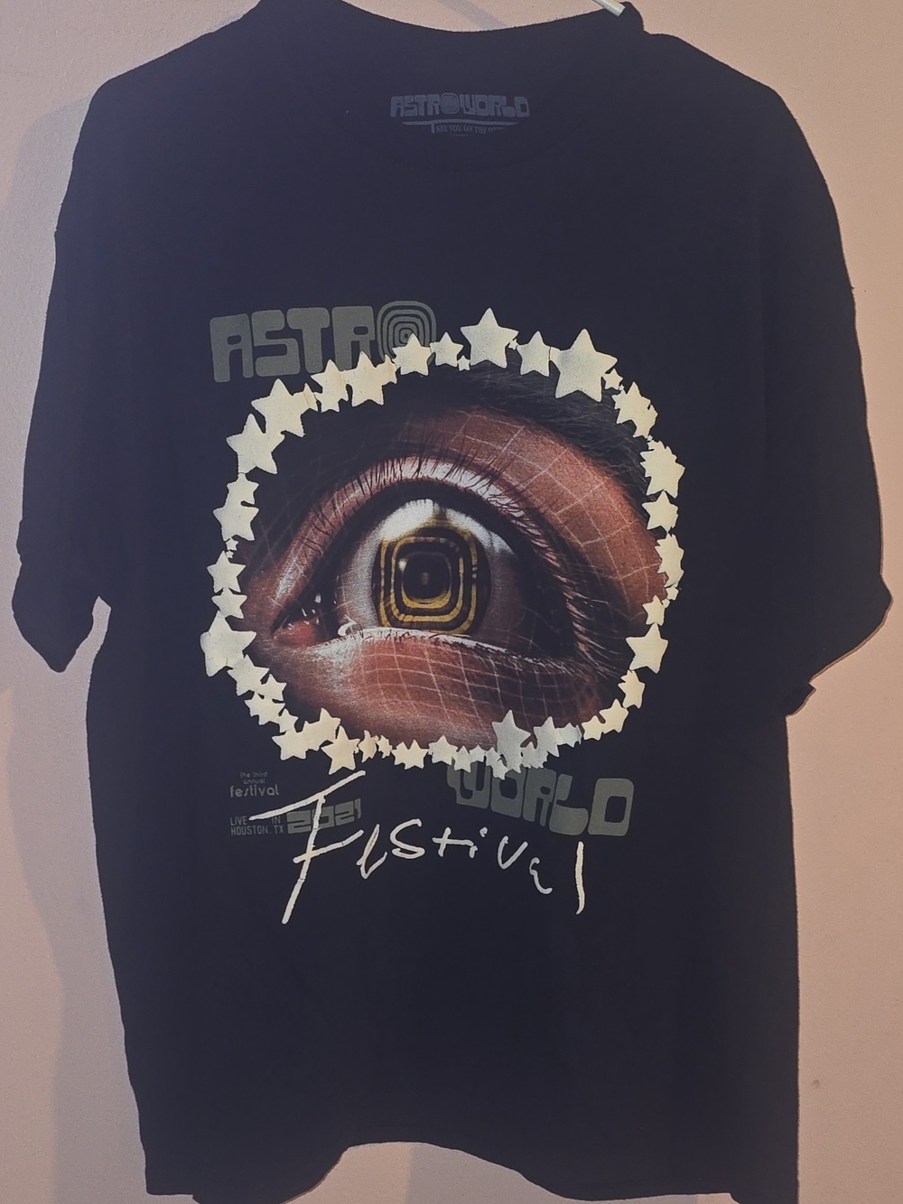 Authentic Astro World Travis Scott Starry Eyed Tee Black Men's size Large